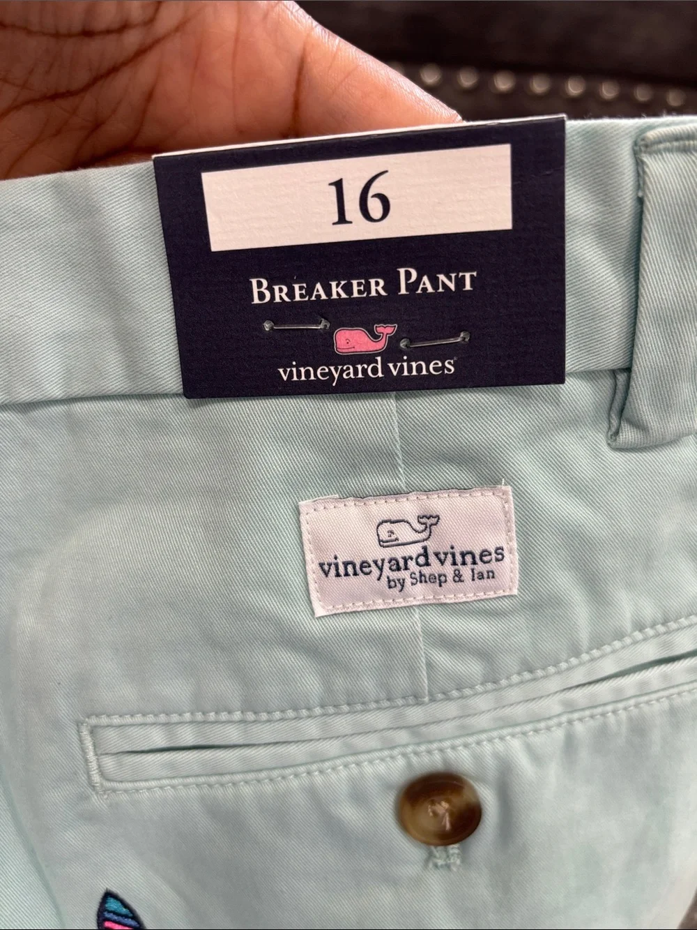 Vineyard Vines Seafoam Chinos with Colorful Surfboard Embroidery size 16